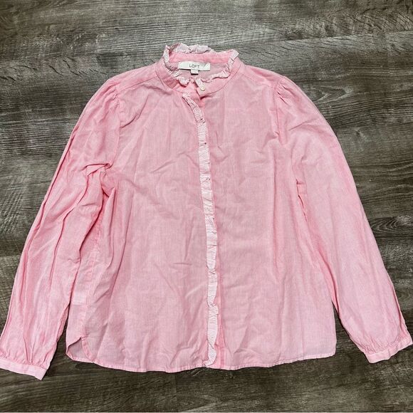 LOFT Pink Button Front Blouse Size Medium - Picture 1 of 9